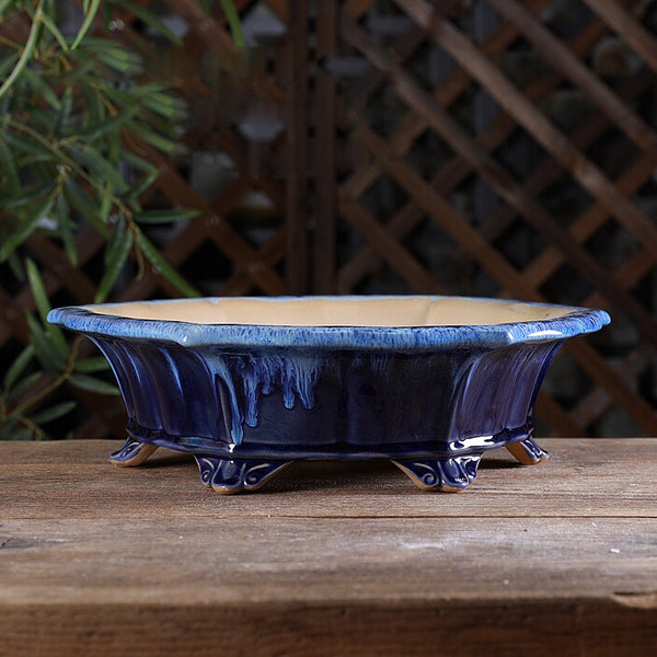 glazed pots for plants large 11.8" (30cm) Large Hexagonal Lotus Shaped High-Temp Glazed Bonsai Pots – Mypotscape