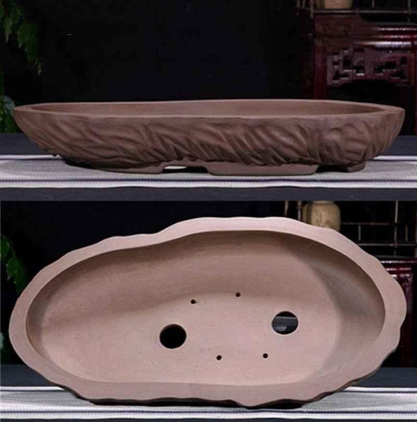 unglazed clay pots for plants 19.3" (49cm) Extra Large Abstract Shaped Slab-Style Shallow Forest Bon – Mypotscape