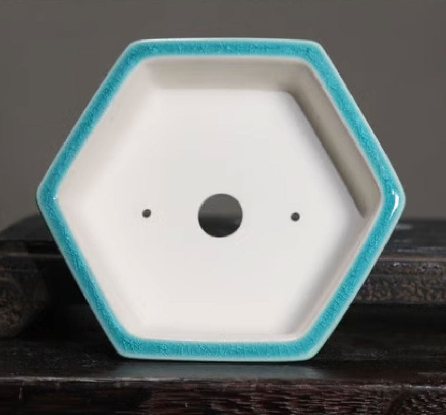 5.5" (14cm) Mini Hexagonal Glazed Handmade Bonsai Pots