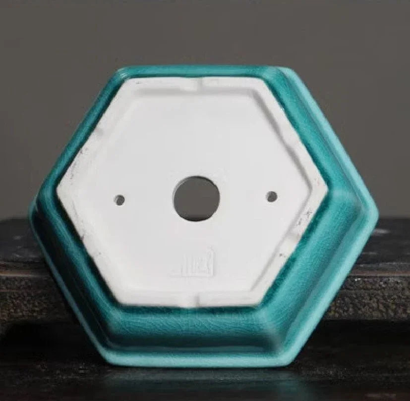 Vasi Bonsai Mini Esagonali Smaltati Fatti a Mano 5.5" (14cm)