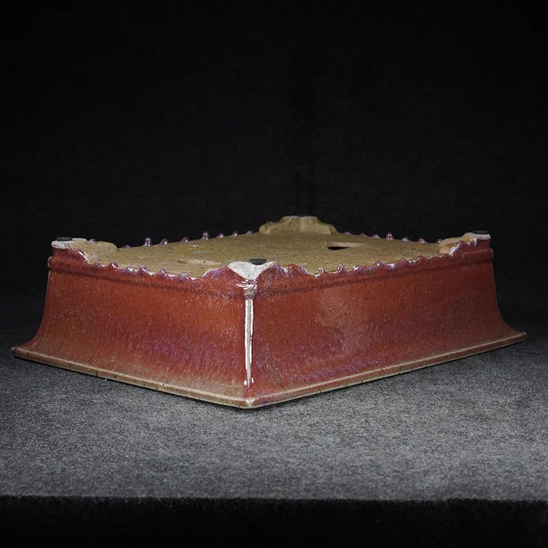 Pot à bonsaï rectangulaire rouge émaillé haute température grand 15,6" (39,6 cm)