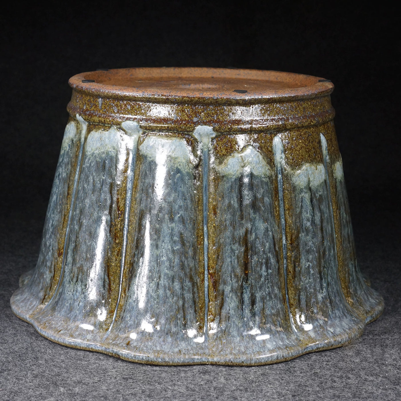 8.3" (21.2cm) Deep Round Yixing Jun Glaze Cascade/Semi Cascade Bonsai Pot