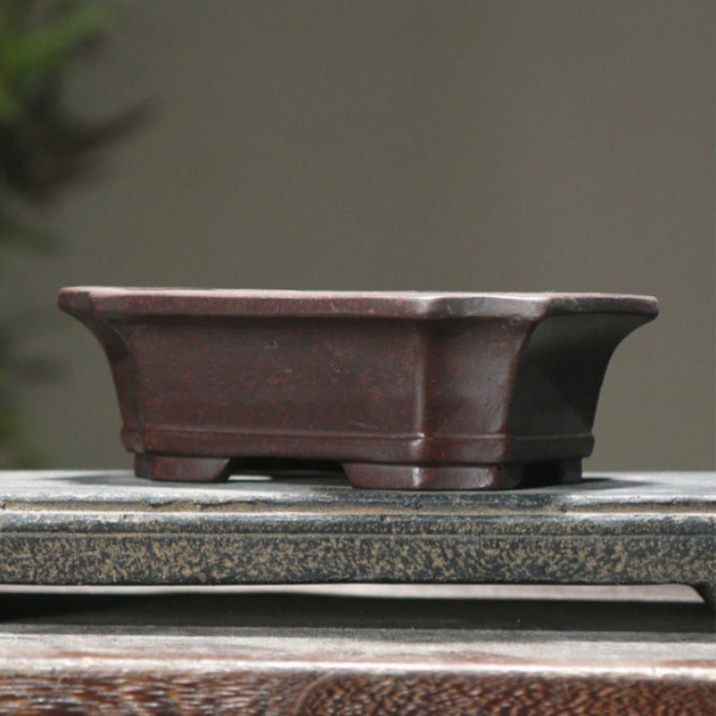 5.6" (14.2cm) Small Corner-Cut Flared Rectangular Unglazed Shohin/Mame Bonsai Pot