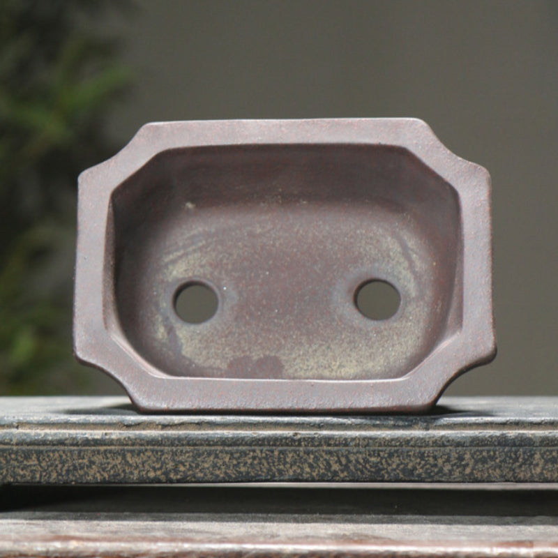 5.6" (14.2cm) Small Corner-Cut Flared Rectangular Unglazed Shohin/Mame Bonsai Pot
