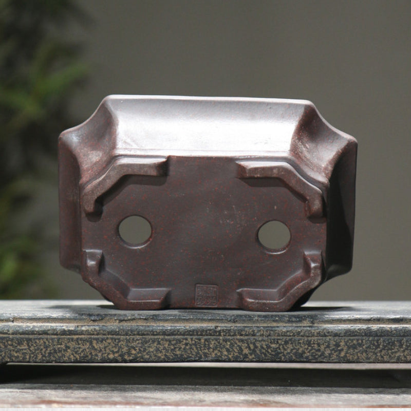 5.6" (14.2cm) Small Corner-Cut Flared Rectangular Unglazed Shohin/Mame Bonsai Pot