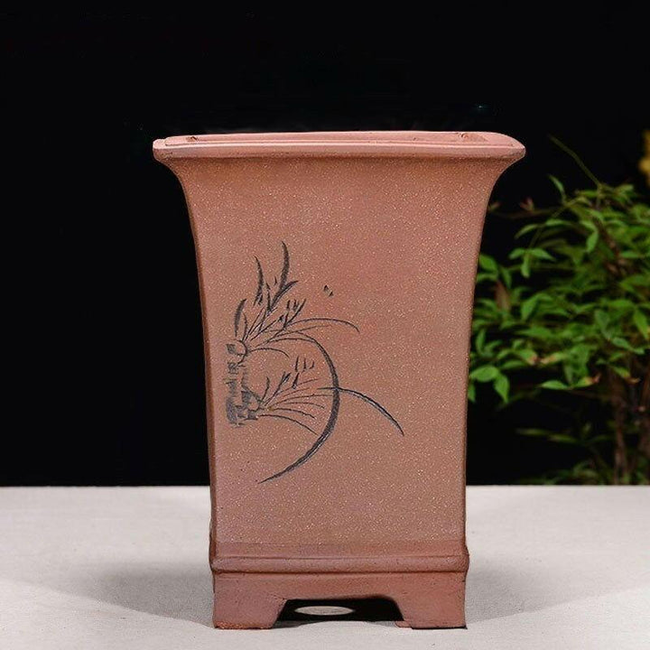 10.2" (26cm) Deep Yixing Clay Handmade Square Brown Cascade Bonsai Pot