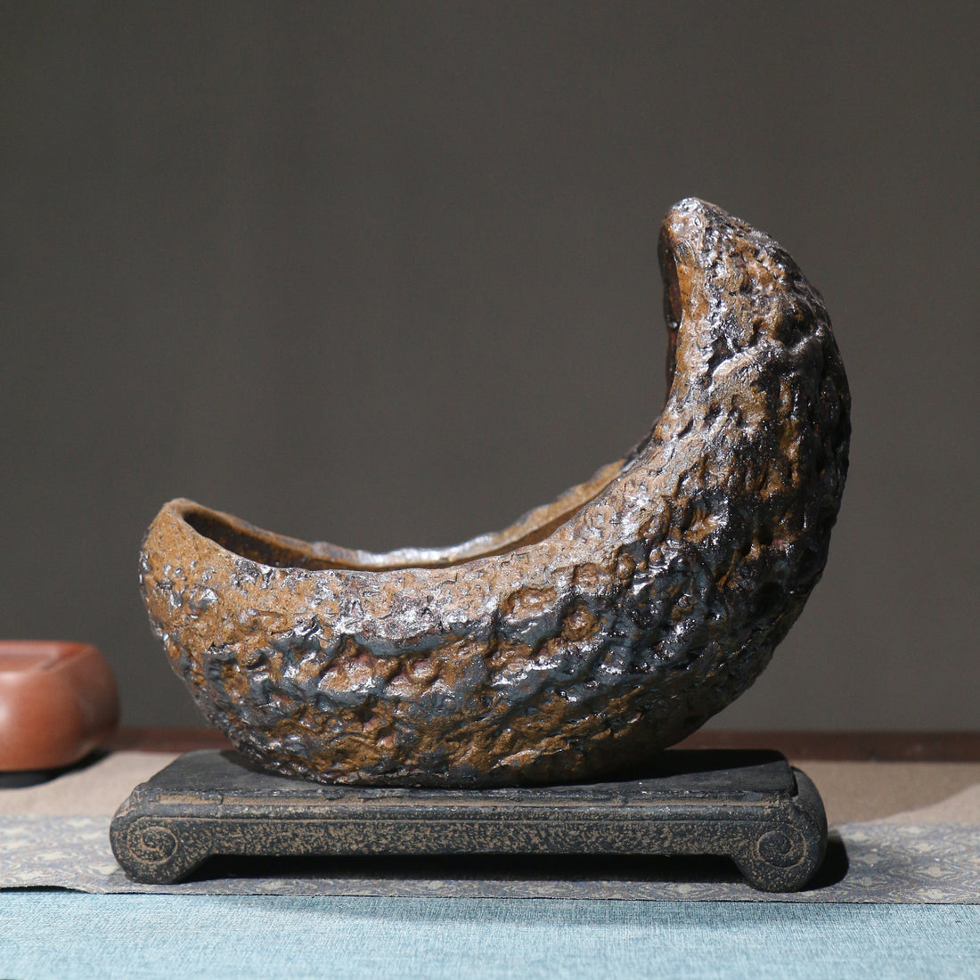 10.2" (26cm) Large Rustic Handmade Crescent Bonsai Pot