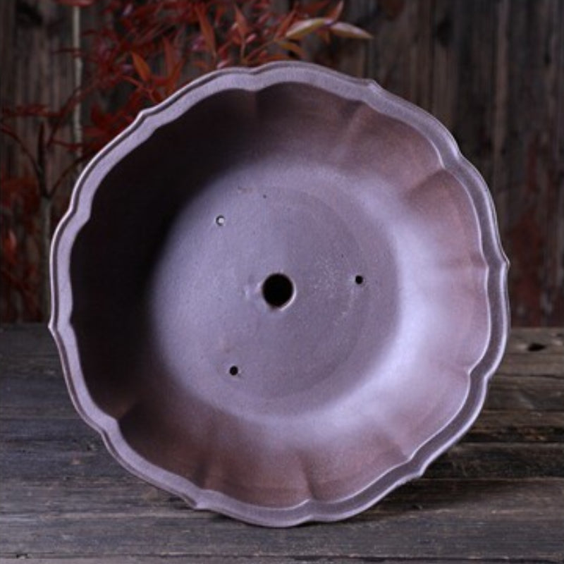 10.2 Inch (26cm) Large-Sized Round Lotus-Shaped Wood-Fired Unglazed Bonsai Pot Inner Veiw