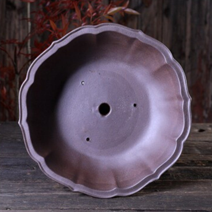 10.2 Inch (26cm) Large-Sized Round Lotus-Shaped Wood-Fired Unglazed Bonsai Pot Inner Veiw