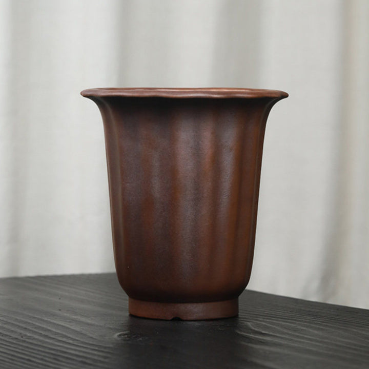 10.2 inch (26cm) Deep Fluted Round Unglazed Premium Cascade Bonsai Pot