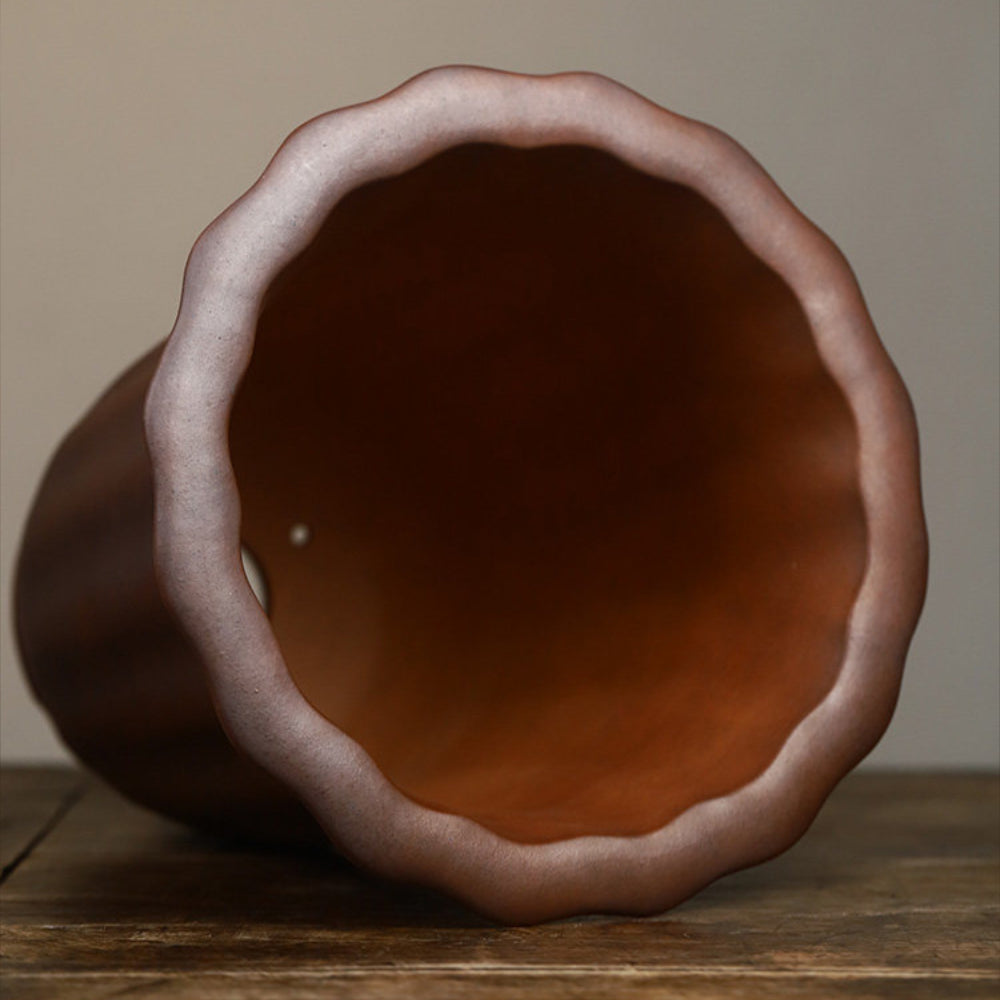 10.2 inch (26cm) Deep Fluted Round Unglazed Premium Cascade Bonsai Pot Inside View