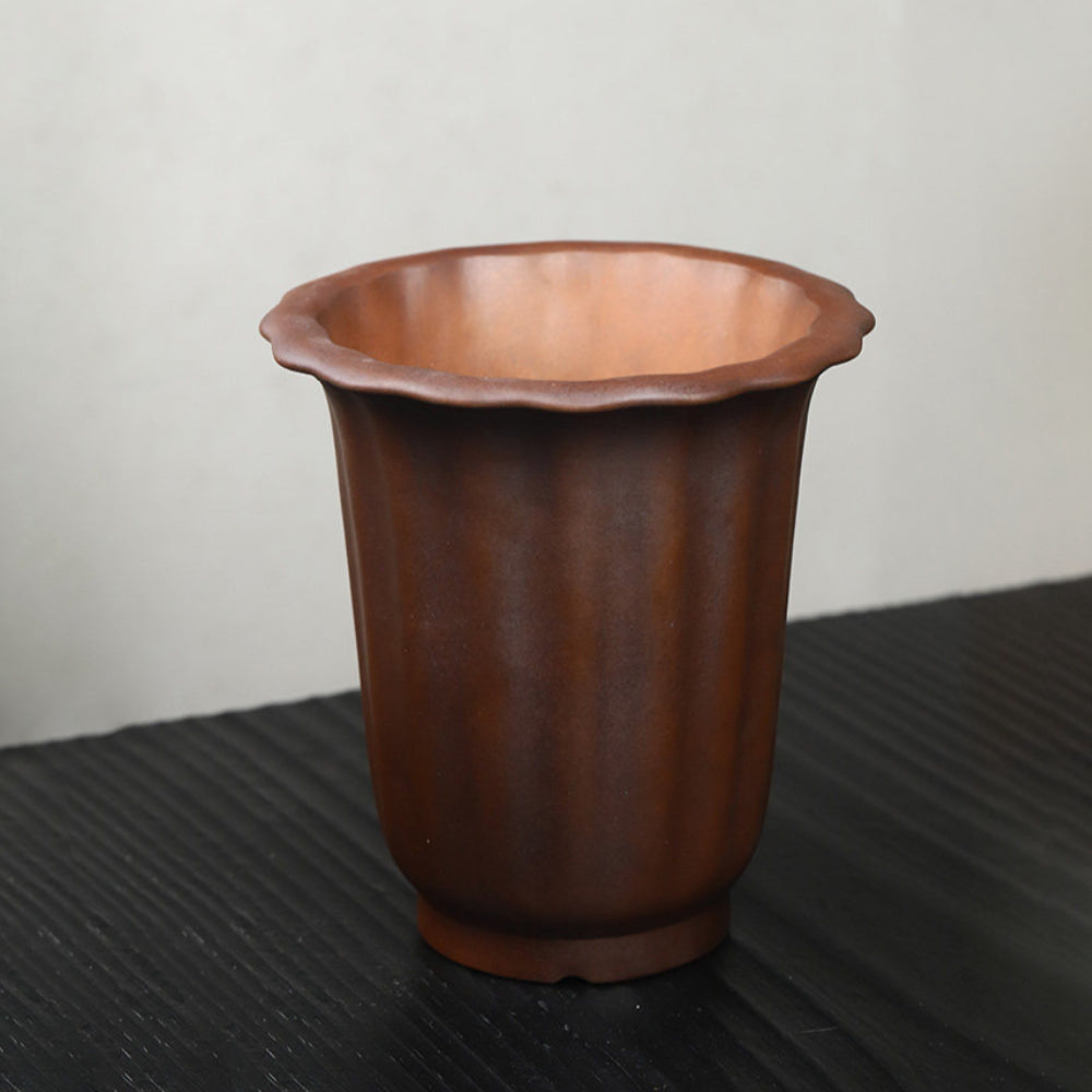 10.2 inch (26cm) Deep Fluted Round Unglazed Premium Cascade Bonsai Pot Top View
