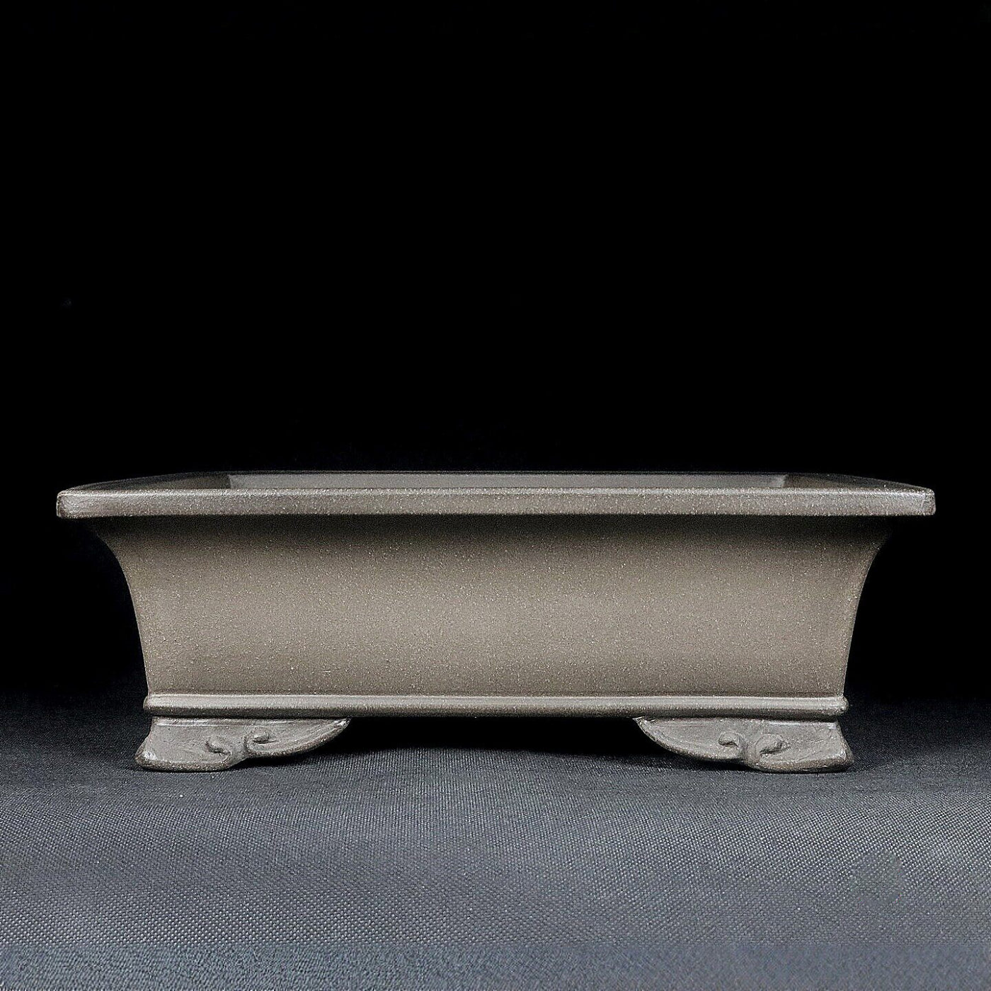 10.2 inch (26cm) Large Flared Rectangular Traditional Beige Unglazed Bonsai Pot with Cloud Feet