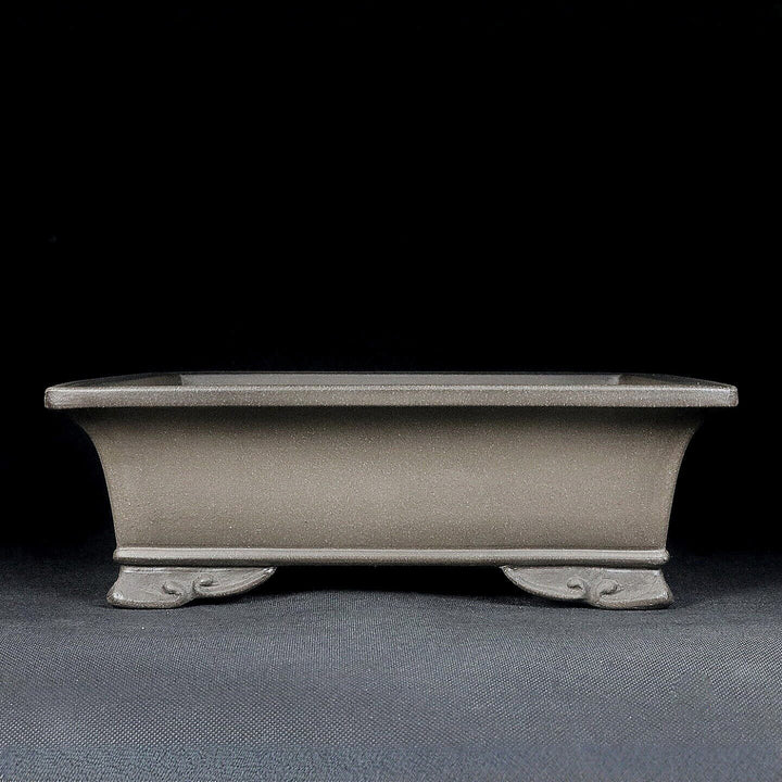 10.2 inch (26cm) Large Flared Rectangular Traditional Beige Unglazed Bonsai Pot with Cloud Feet