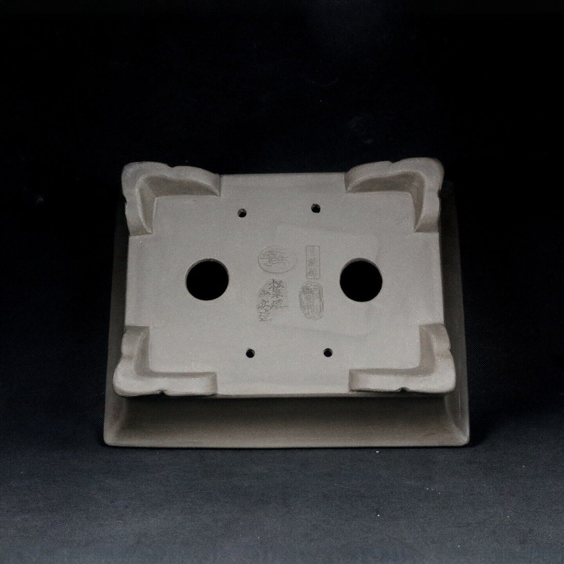 10.2 inch (26cm) Large Flared Rectangular Traditional Beige Unglazed Bonsai Pot with Cloud Feet Bottom View