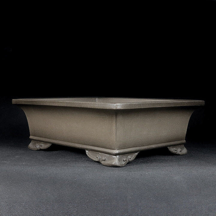 10.2 inch (26cm) Large Flared Rectangular Traditional Beige Unglazed Bonsai Pot with Cloud Feet Corner View