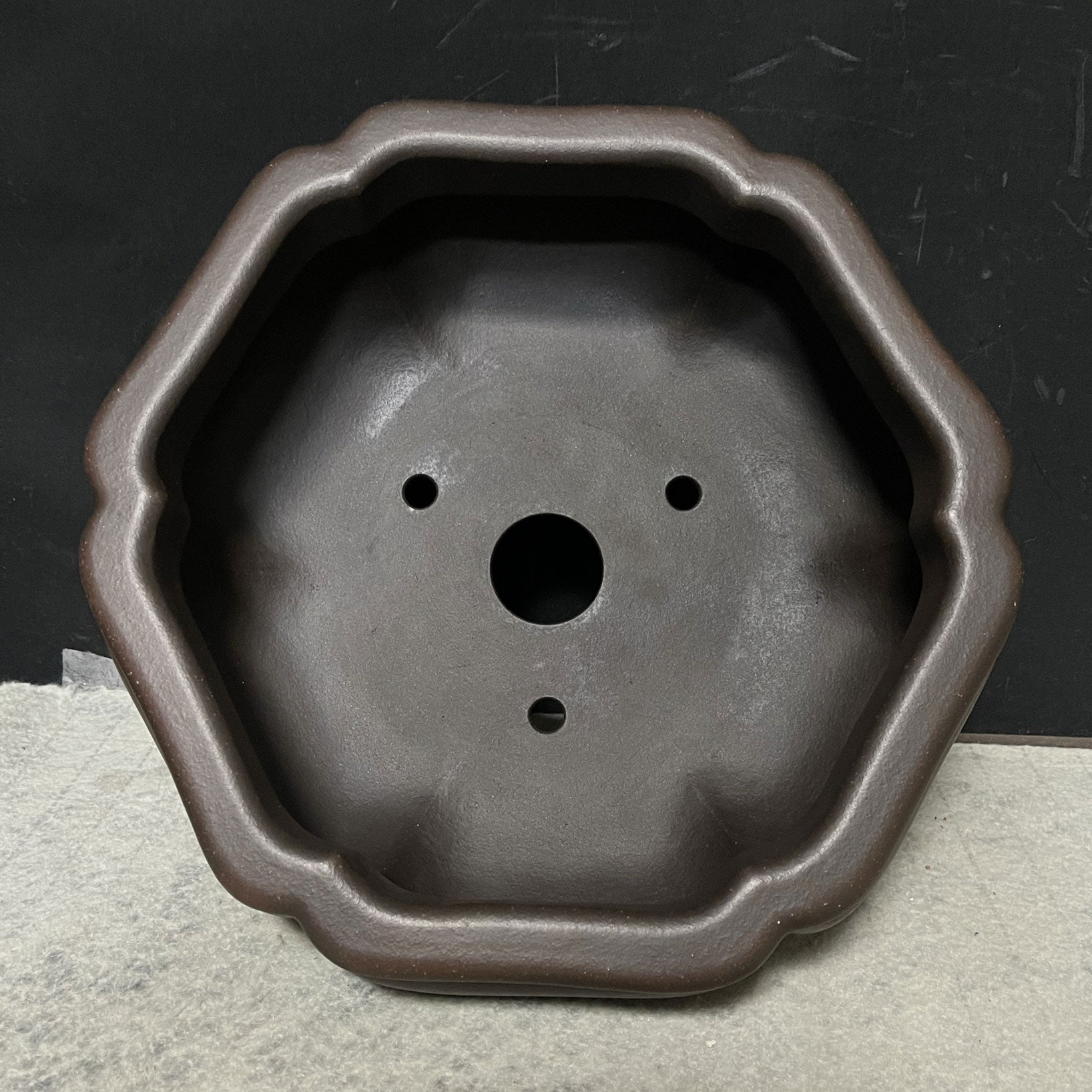 10.2 inch (26cm) Large Hexagonal Bonsai Pot w Soft Curved Petal-Like Walls Inner View