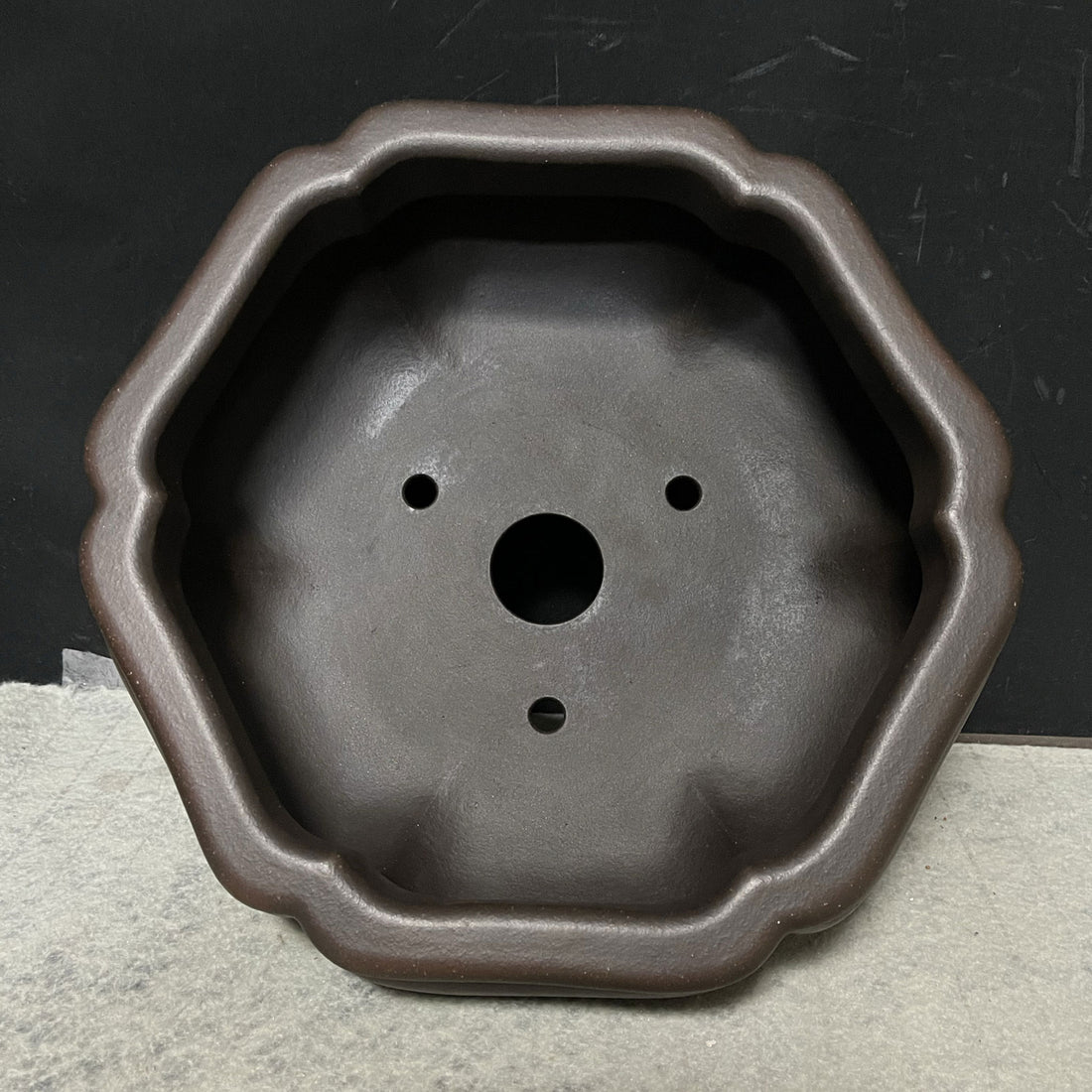 10.2 inch (26cm) Large Hexagonal Bonsai Pot w Soft Curved Petal-Like Walls Inner View