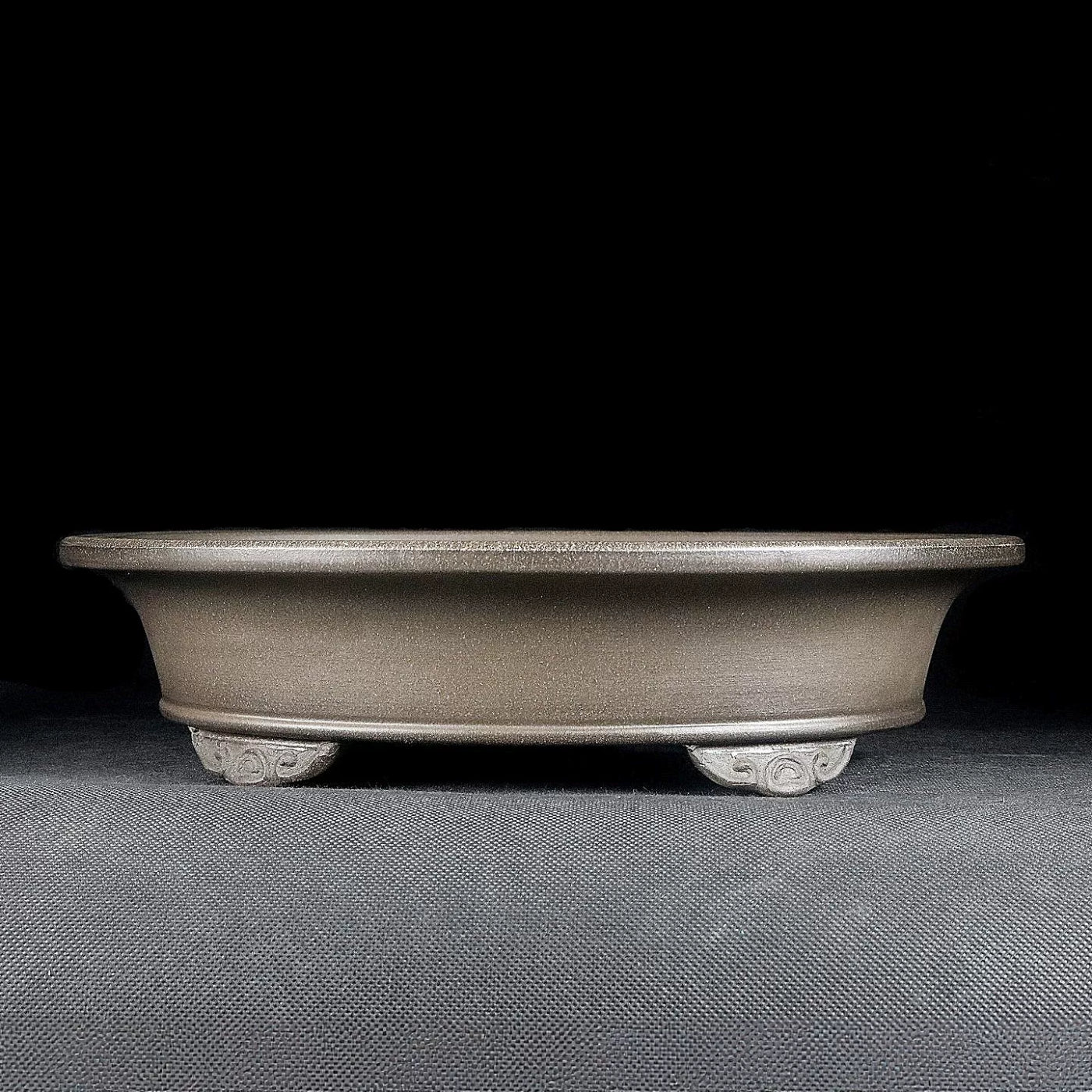 10.2 inch (26cm) Large Oval Unglazed Beige Bonsai Pot w Flared Rim & Cloud Feet