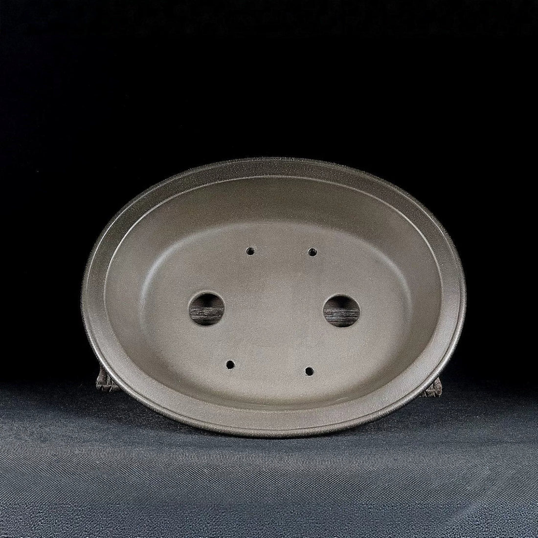 10.2 inch (26cm) Large Oval Unglazed Beige Bonsai Pot w Flared Rim & Cloud Feet Inner View