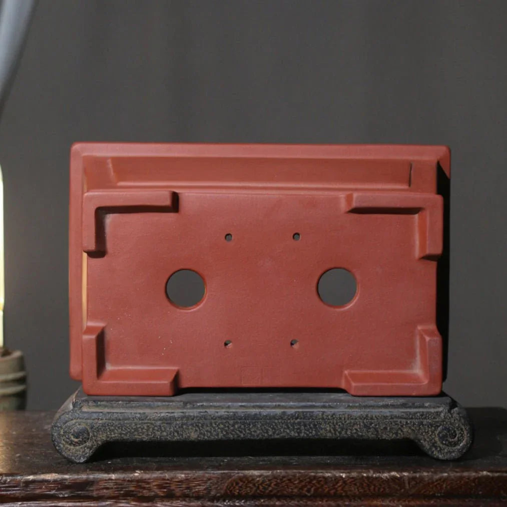 10.2 inch (26cm) Large Rectangular Bonsai Pots w Framed Panel Design Bottom View