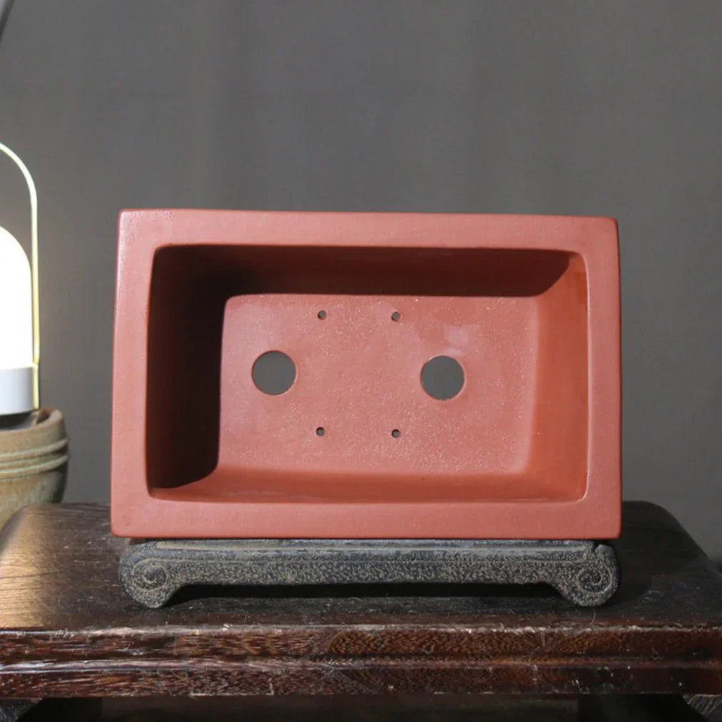 10.2 inch (26cm) Large Rectangular Bonsai Pots w Framed Panel Design Inner View