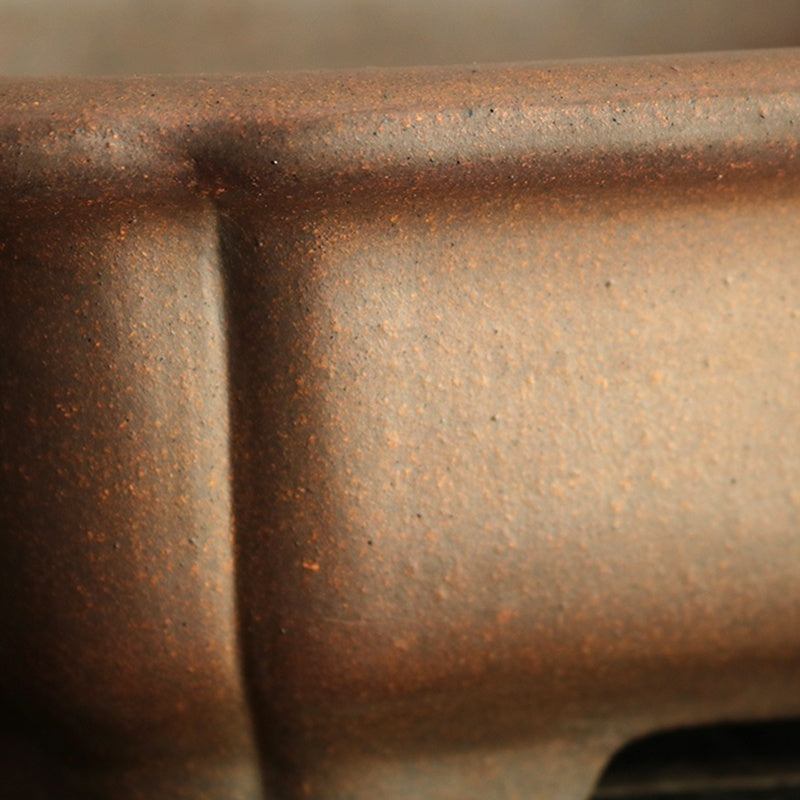 10.2 inch (26cm) Large Rectangular Wood-Fired Bonsai Pot w Scalloped Corners Close Shot