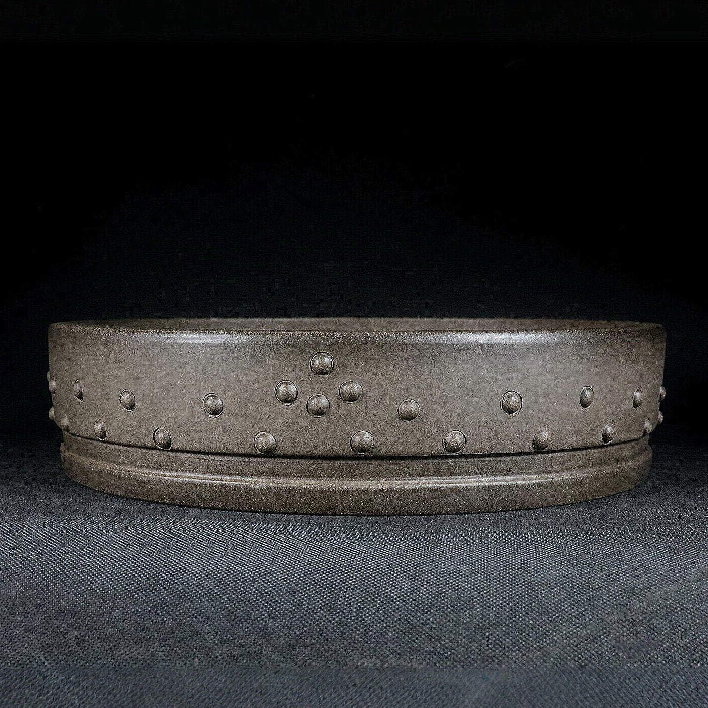 10.2 inch (26cm) Large Round Studded Unglazed Shallow Traditional Drum Bonsai Pot