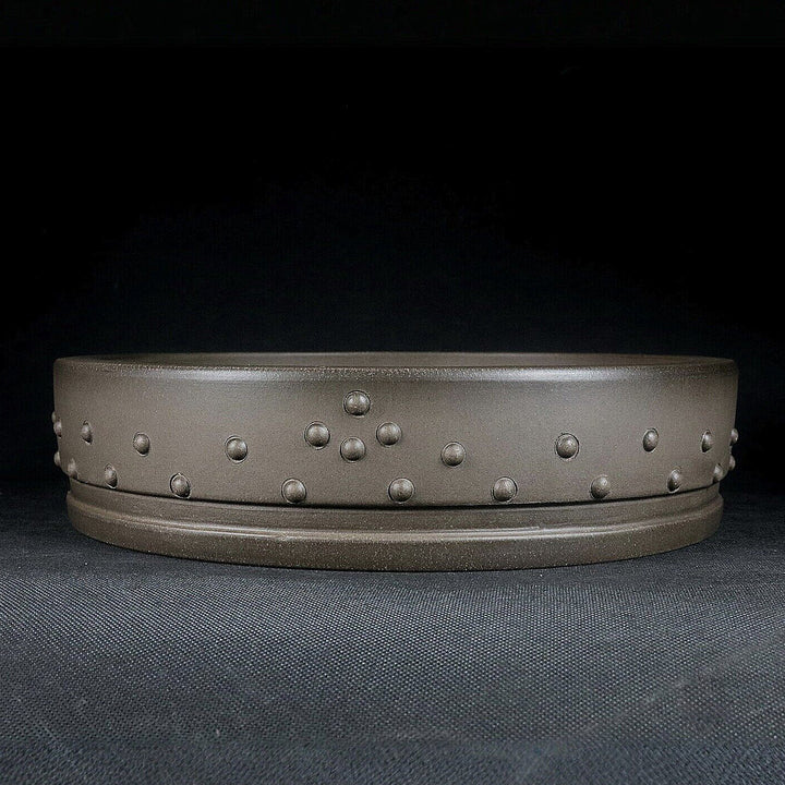10.2 inch (26cm) Large Round Studded Unglazed Shallow Traditional Drum Bonsai Pot