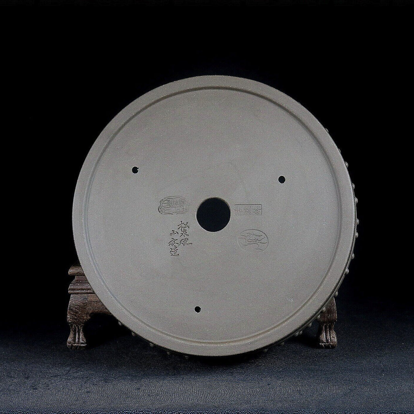 10.2 inch (26cm) Large Round Studded Unglazed Shallow Traditional Drum Bonsai Pot Bottom View