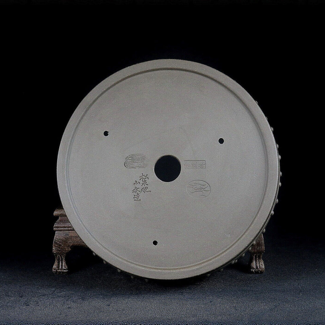 10.2 inch (26cm) Large Round Studded Unglazed Shallow Traditional Drum Bonsai Pot Bottom View
