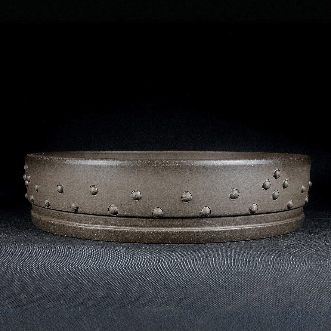 10.2 inch (26cm) Large Round Studded Unglazed Shallow Traditional Drum Bonsai Pot Side View