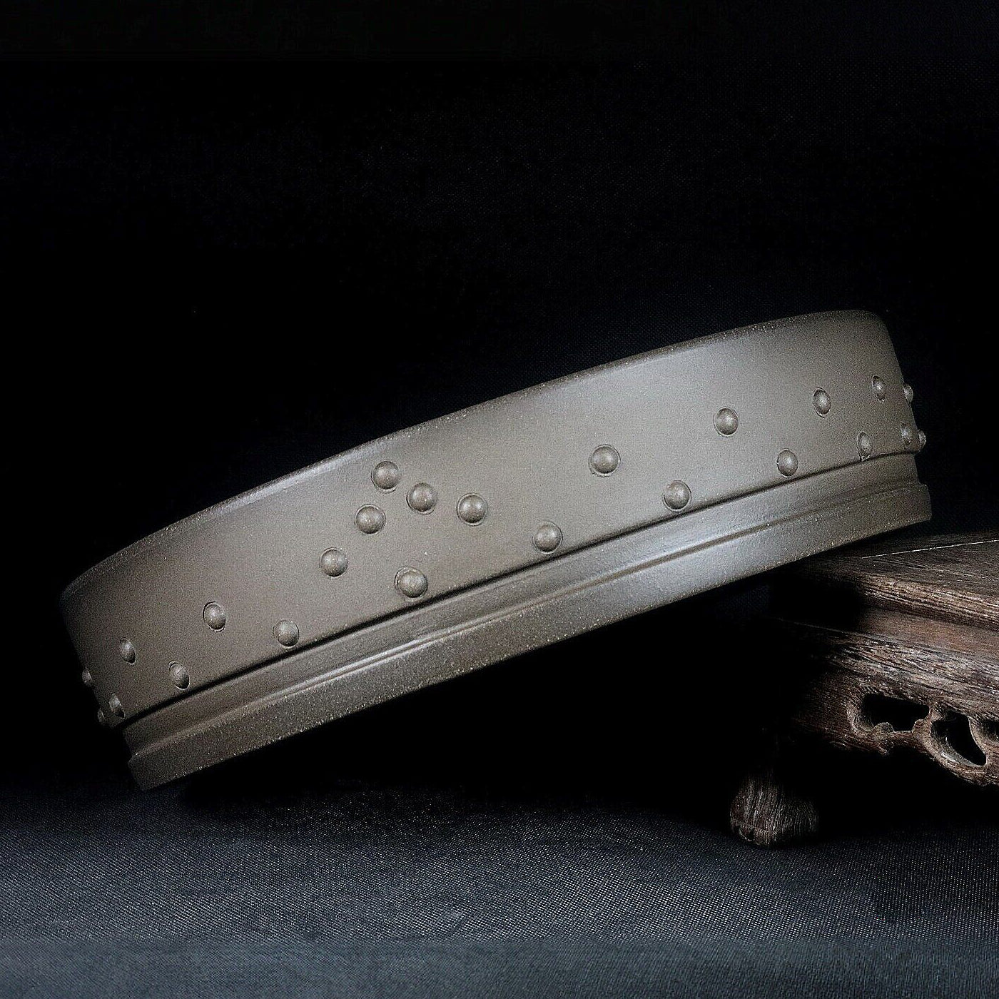 10.2 inch (26cm) Large Round Studded Unglazed Shallow Traditional Drum Bonsai Pot Side View