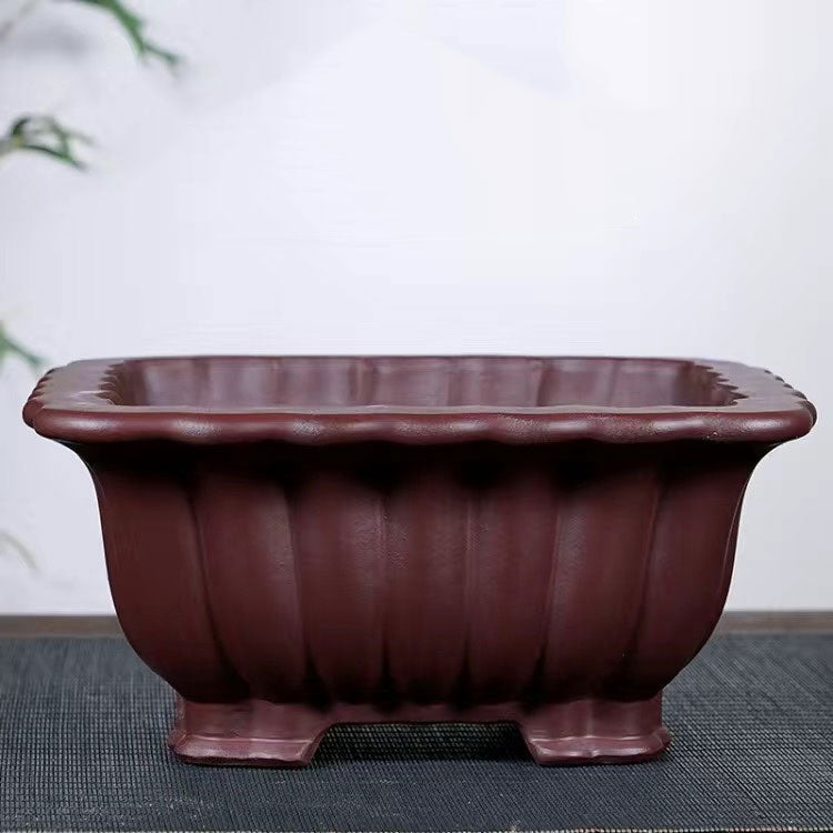 10.2 inch (26cm) Large Square Deep Bonsai Pots w Fluted Walls Brown Color