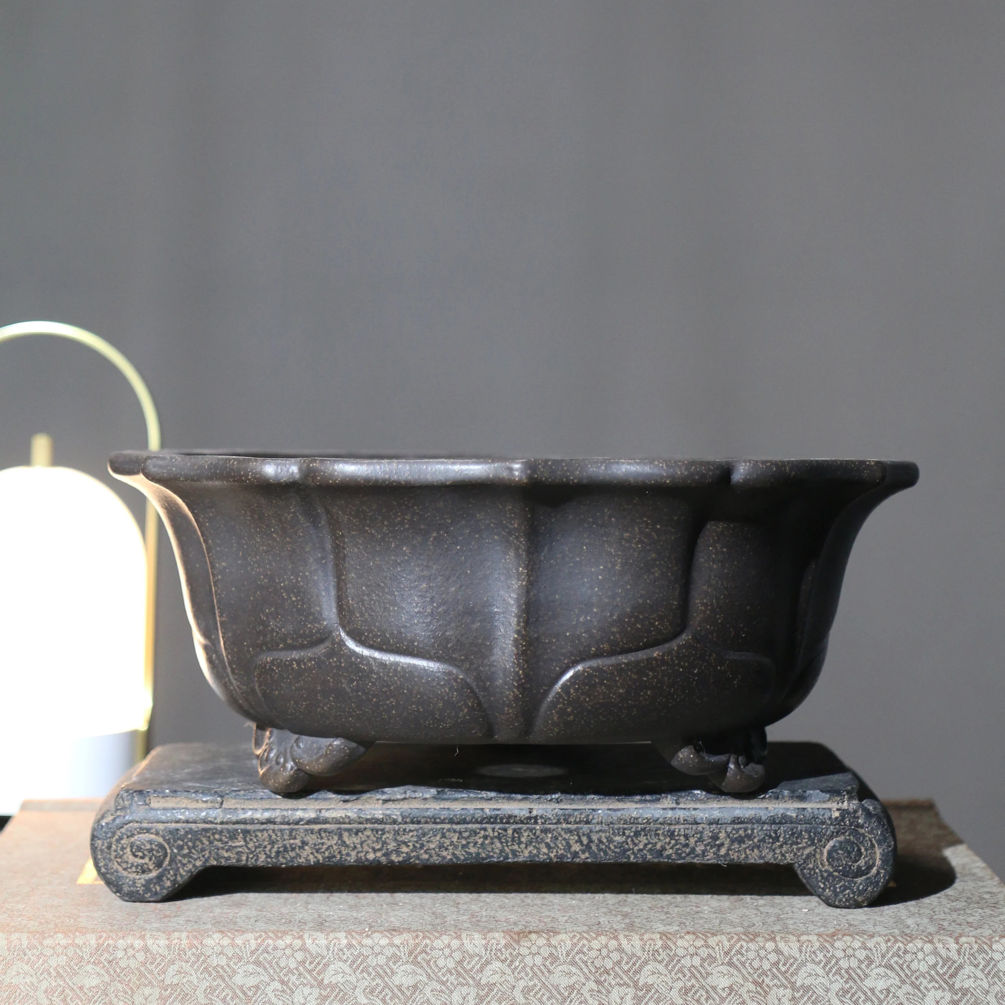 10.3" (26.2cm) Large Round Lotus-Like Unglazed Bonsai Pots Black Color