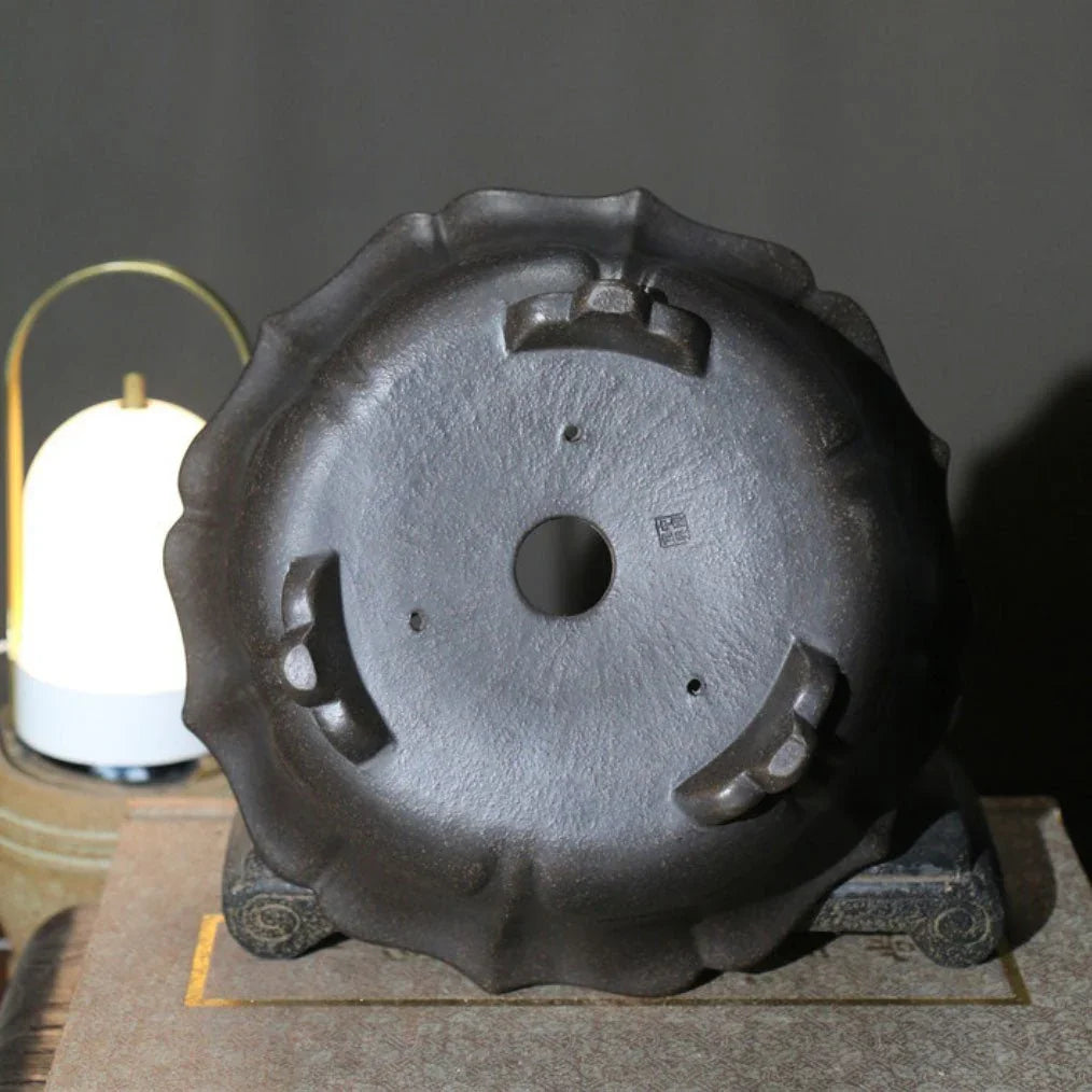 10.3" (26.2cm) Large Round Lotus-Like Unglazed Bonsai Pots Bottom View