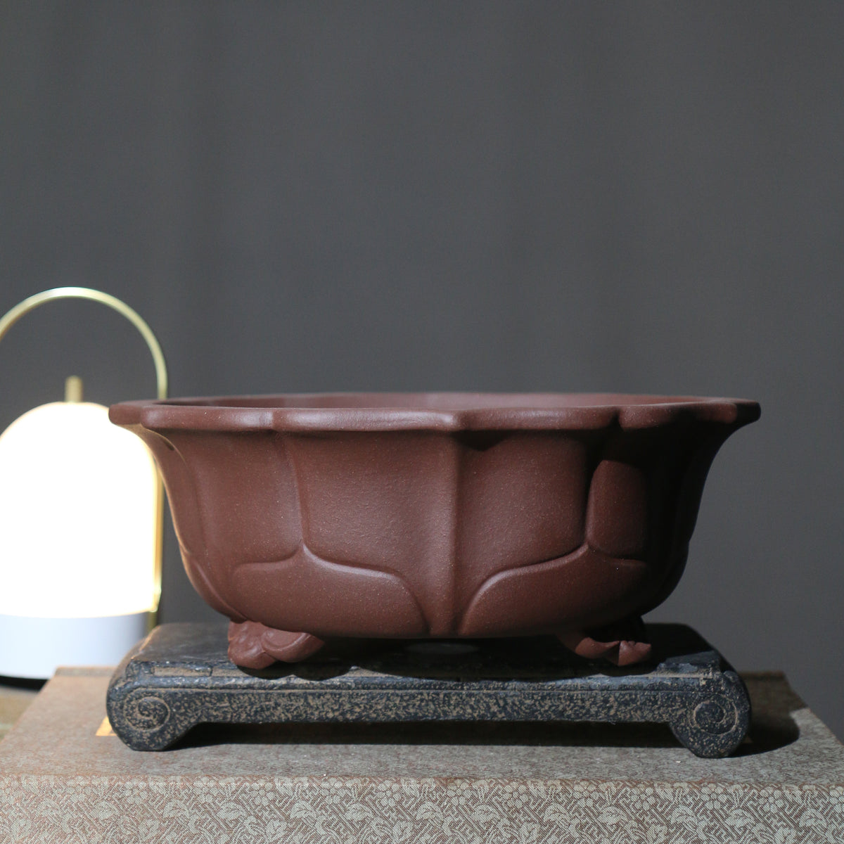 10.3" (26.2cm) Large Round Lotus-Like Unglazed Bonsai Pots Brown Color