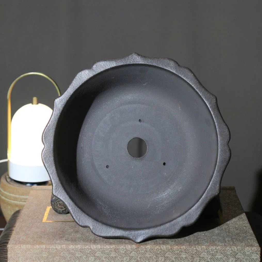 10.3" (26.2cm) Large Round Lotus-Like Unglazed Bonsai Pots Inner View