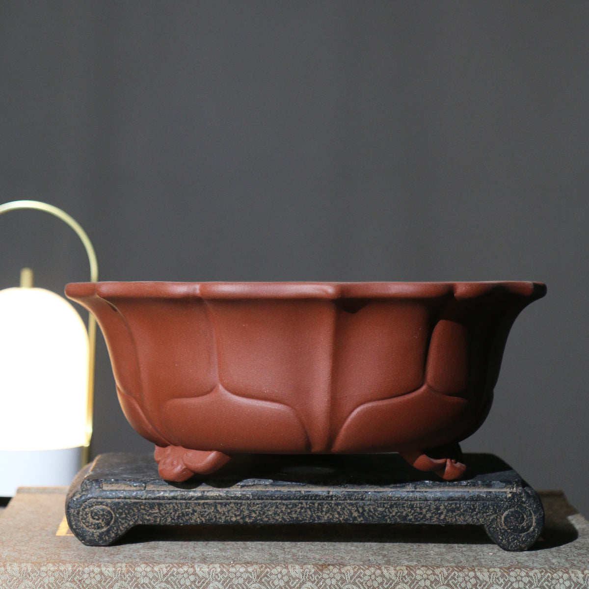 10.3" (26.2cm) Large Round Lotus-Like Unglazed Bonsai Pots Reddish Brown Color