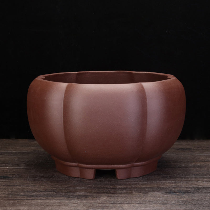 10.3 inch (26.3cm) Large 6.3 inch (16cm) Deep Bulged Round Lobed Unique Semi Cascade Bonsai Pot