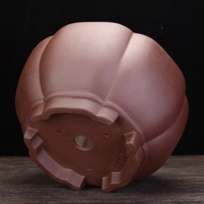 10.3 inch (26.3cm) Large 6.3 inch (16cm) Deep Bulged Round Lobed Unique Semi Cascade Bonsai Pot Bottom View