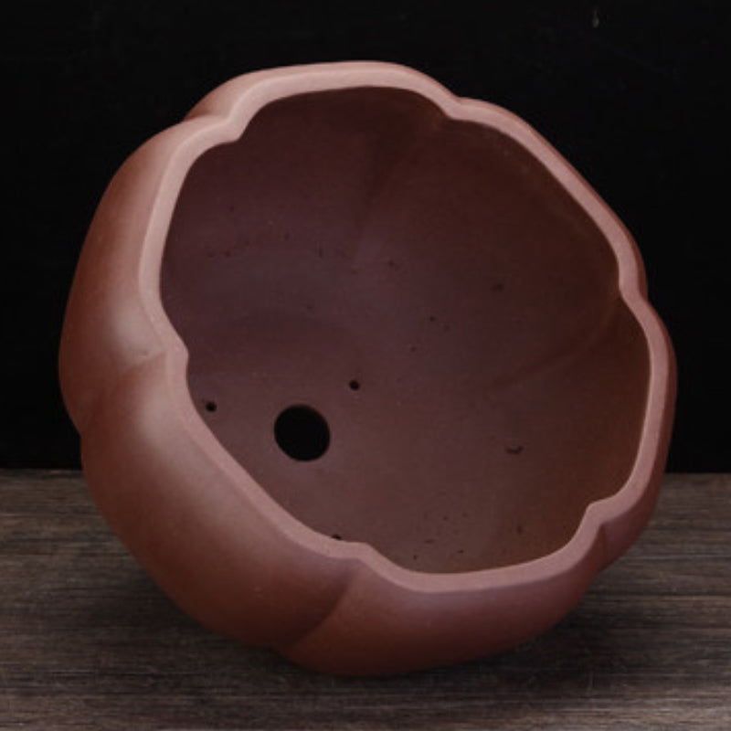 10.3 inch (26.3cm) Large 6.3 inch (16cm) Deep Bulged Round Lobed Unique Semi Cascade Bonsai Pot Inner View