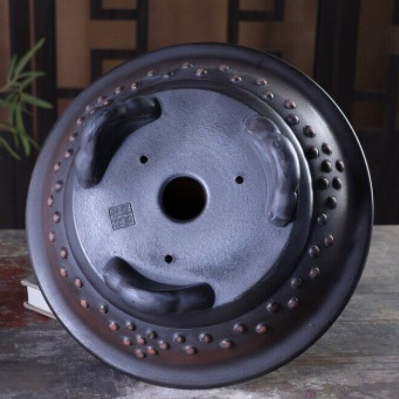 10.3 inch (26.3cm) Large Flared Round Gradient Finish Antique-Style Bonsai Pot w Ornate Feet Bottom View