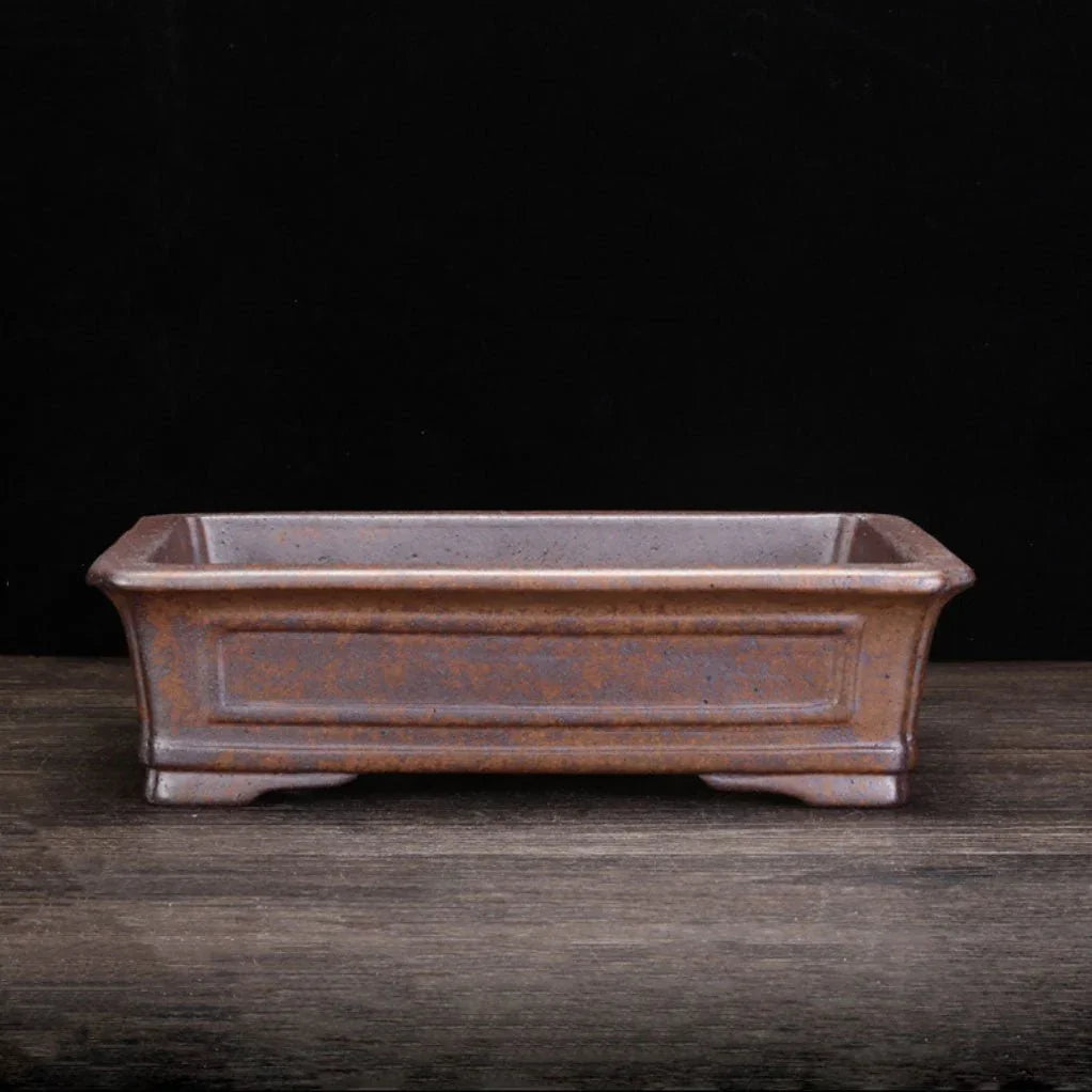 10.4" (26.5cm) Large Firewood Burning Yixing Clay Rectangle Bonsai Pot