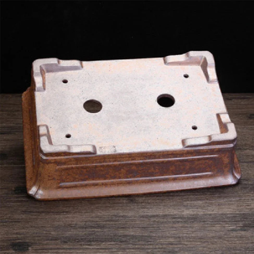 10.4" (26.5cm) Large Firewood Burning Yixing Clay Rectangle Bonsai Pot Bottom View