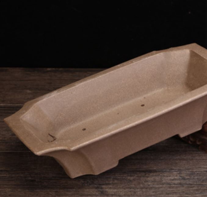 10.4" (26.5cm) Large Handmade Rectangular Flared Shallow Bonsai Pot Inner View