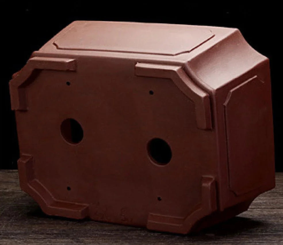 10.4" (26.6cm) Large Rectangular Bold Corner-Cut Bonsai Pot Bottom View