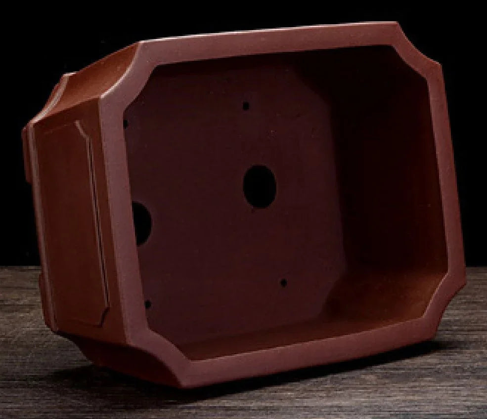 10.4" (26.6cm) Large Rectangular Bold Corner-Cut Bonsai Pot Inner View