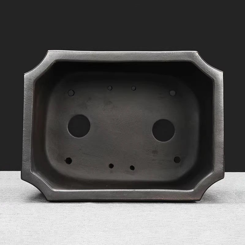 10.4 inch (26.5cm) Large Corner-Cut Rectangular Dark Brown Antique Style Deep Bonsai Pot Inner View