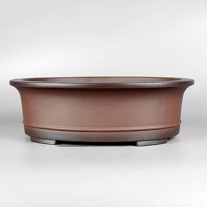 10.4 inch (26.5cm) Large Oval Elegant Dual Tone Unglazed Bonsai Pot w Raised Line